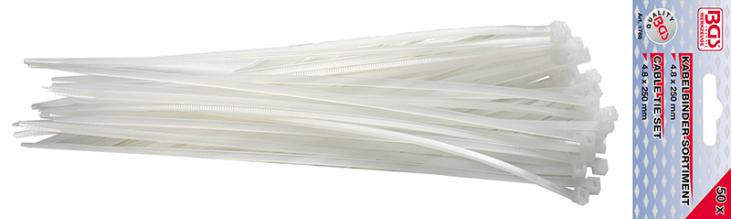 Assortiment de colliers plastique | blancs | 4,8 x 250 mm | 50 pièces
